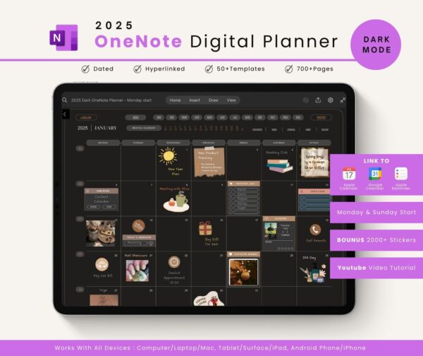 2025 OneNote Planner - Dark Mode