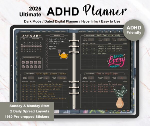 2025 ADHD Planner - Dark Mode